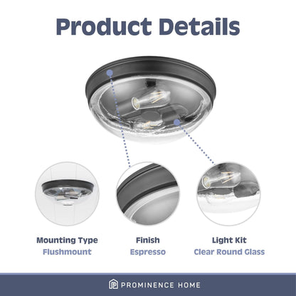 Prominence Home Madalyn 13" Flush Mount Ceiling Light, Clear Round Glass, Bronze