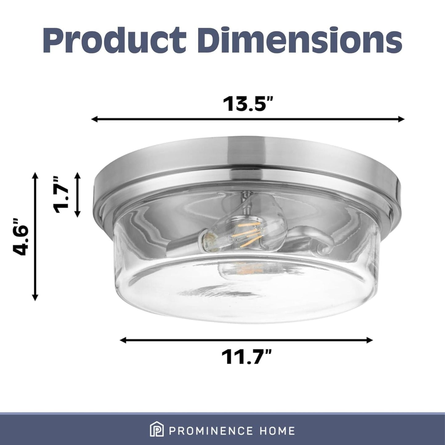 Prominence Home Madalyn 13" Ceiling Light, Clear Drum Glass, Brushed Nickel
