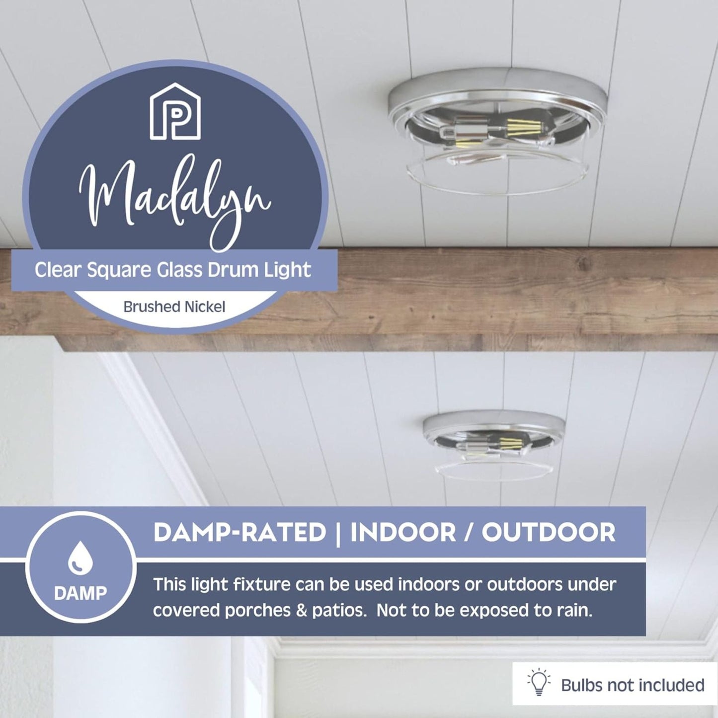 Prominence Home Madalyn 13" Ceiling Light, Clear Drum Glass, Brushed Nickel