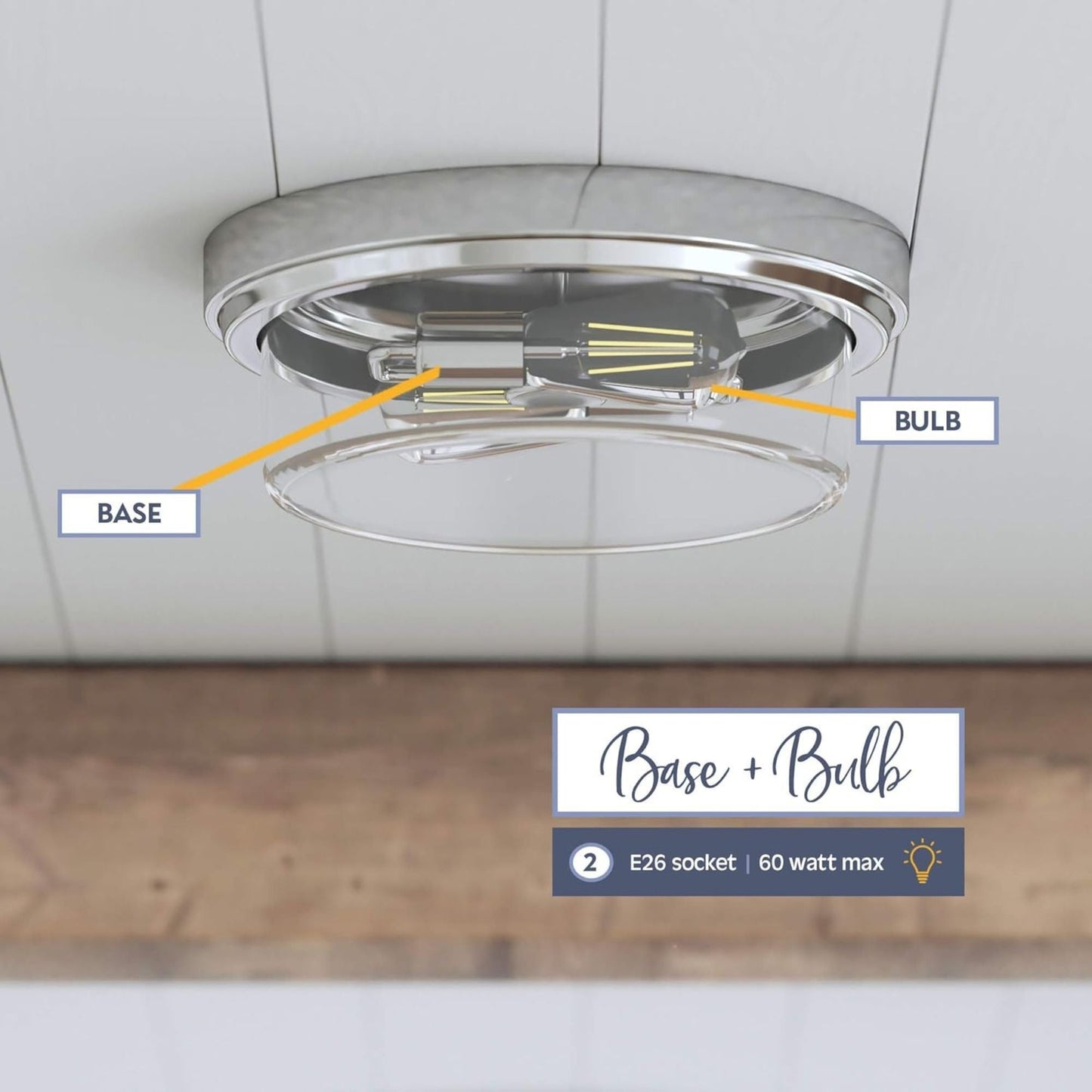 Prominence Home Madalyn 13" Ceiling Light, Clear Drum Glass, Brushed Nickel