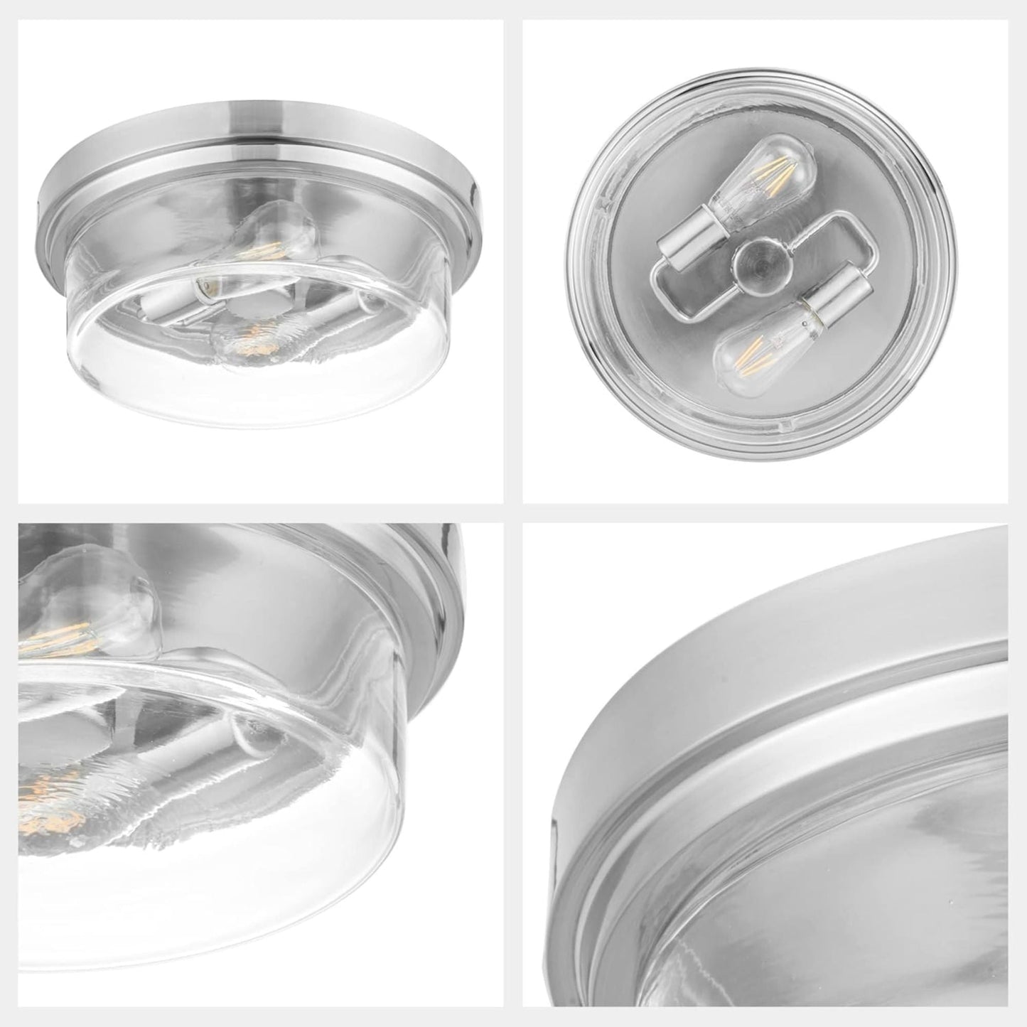 Prominence Home Madalyn 13" Ceiling Light, Clear Drum Glass, Brushed Nickel