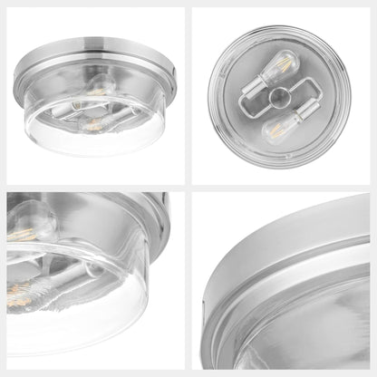 Prominence Home Madalyn 13" Ceiling Light, Clear Drum Glass, Brushed Nickel