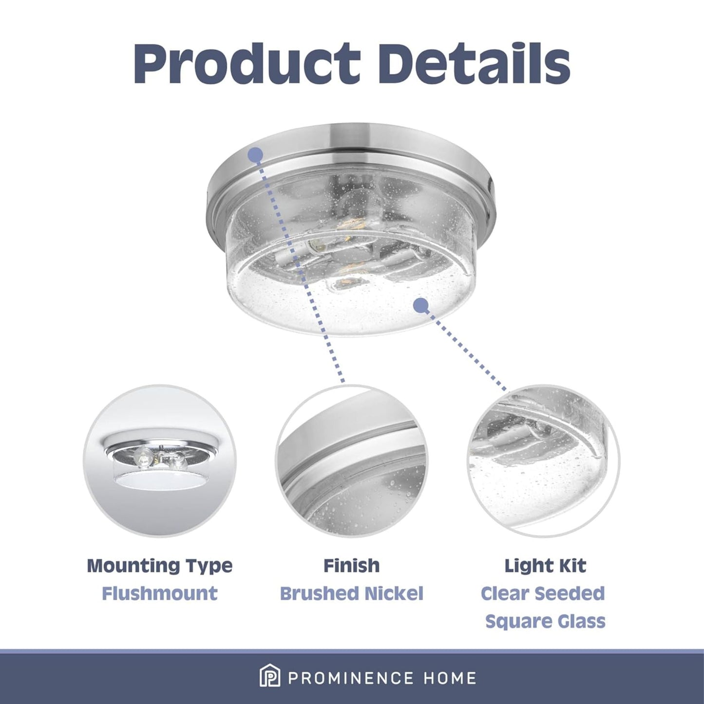 Prominence Home Madalyn 13" Ceiling Light, Seeded Drum Glass, Brushed Nickel