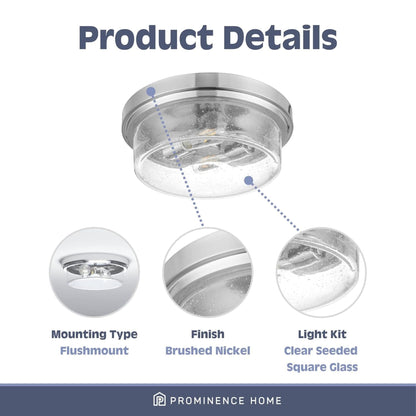 Prominence Home Madalyn 13" Ceiling Light, Seeded Drum Glass, Brushed Nickel