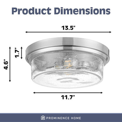 Prominence Home Madalyn 13" Ceiling Light, Seeded Drum Glass, Brushed Nickel