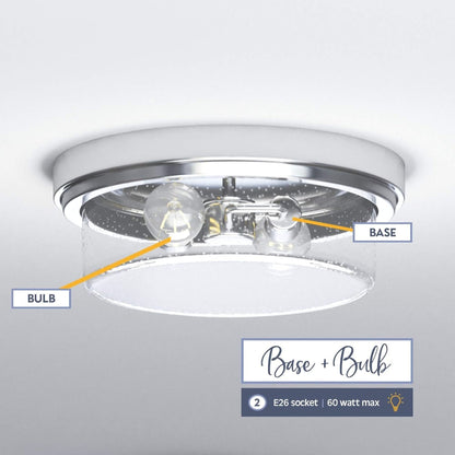 Prominence Home Madalyn 13" Ceiling Light, Seeded Drum Glass, Brushed Nickel