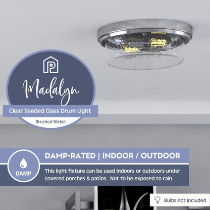 Prominence Home Madalyn 13" Ceiling Light, Seeded Drum Glass, Brushed Nickel