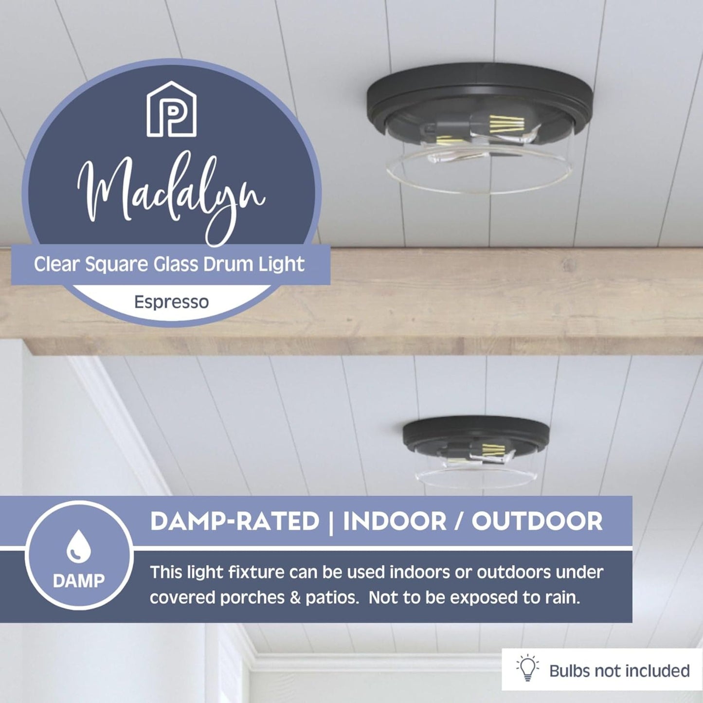 Prominence Home Madalyn 13" Flush Mount Ceiling Light, Clear Drum Glass, Bronze