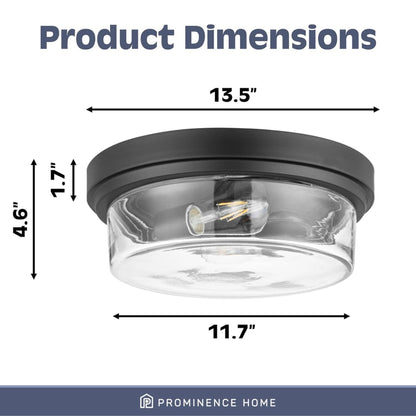 Prominence Home Madalyn 13" Flush Mount Ceiling Light, Clear Drum Glass, Bronze