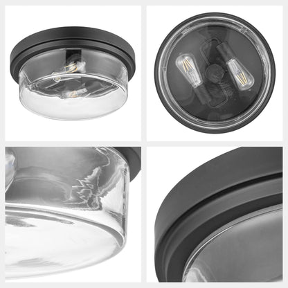 Prominence Home Madalyn 13" Flush Mount Ceiling Light, Clear Drum Glass, Bronze