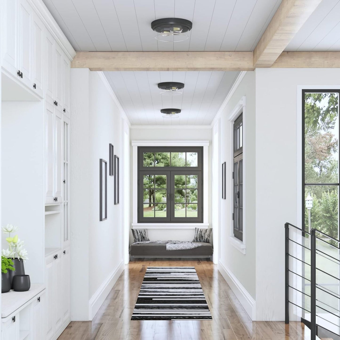 Prominence Home Madalyn 13" Flush Mount Ceiling Light, Clear Drum Glass, Bronze