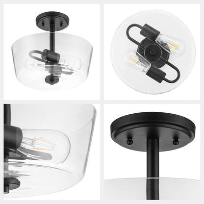 Prominence Home 2 Light Ceiling Fixture Clear Glass Lighting 13" Viktoria, Black