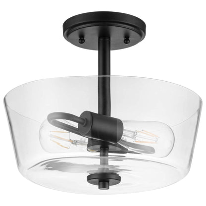 Prominence Home 2 Light Ceiling Fixture Clear Glass Lighting 13" Viktoria, Black