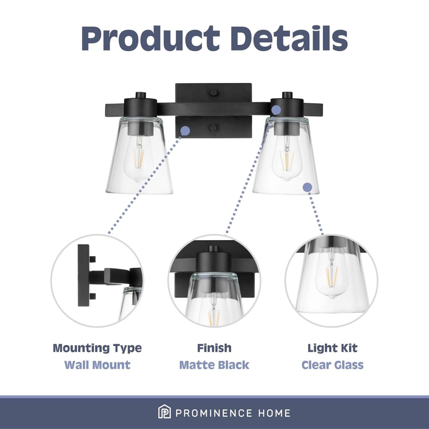 Prominence Home Fairendale 2 Light Bathroom Wall Vanity Light, Matte Black