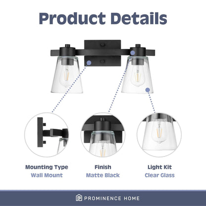 Prominence Home Fairendale 2 Light Bathroom Wall Vanity Light, Matte Black