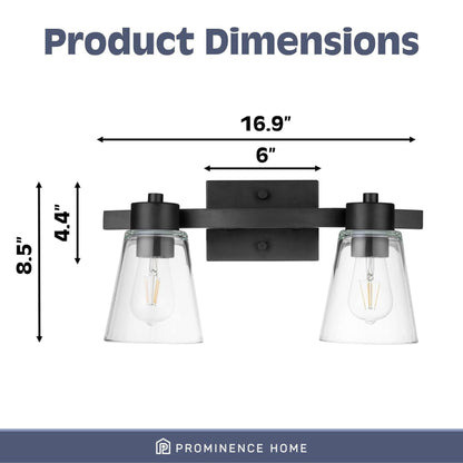 Prominence Home Fairendale 2 Light Bathroom Wall Vanity Light, Matte Black