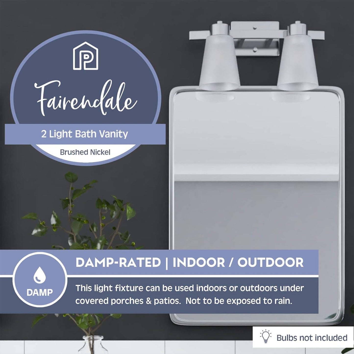 Prominence Home 2 Light Modern Bathroom Vanity Light, Frosted Glass, Nickel