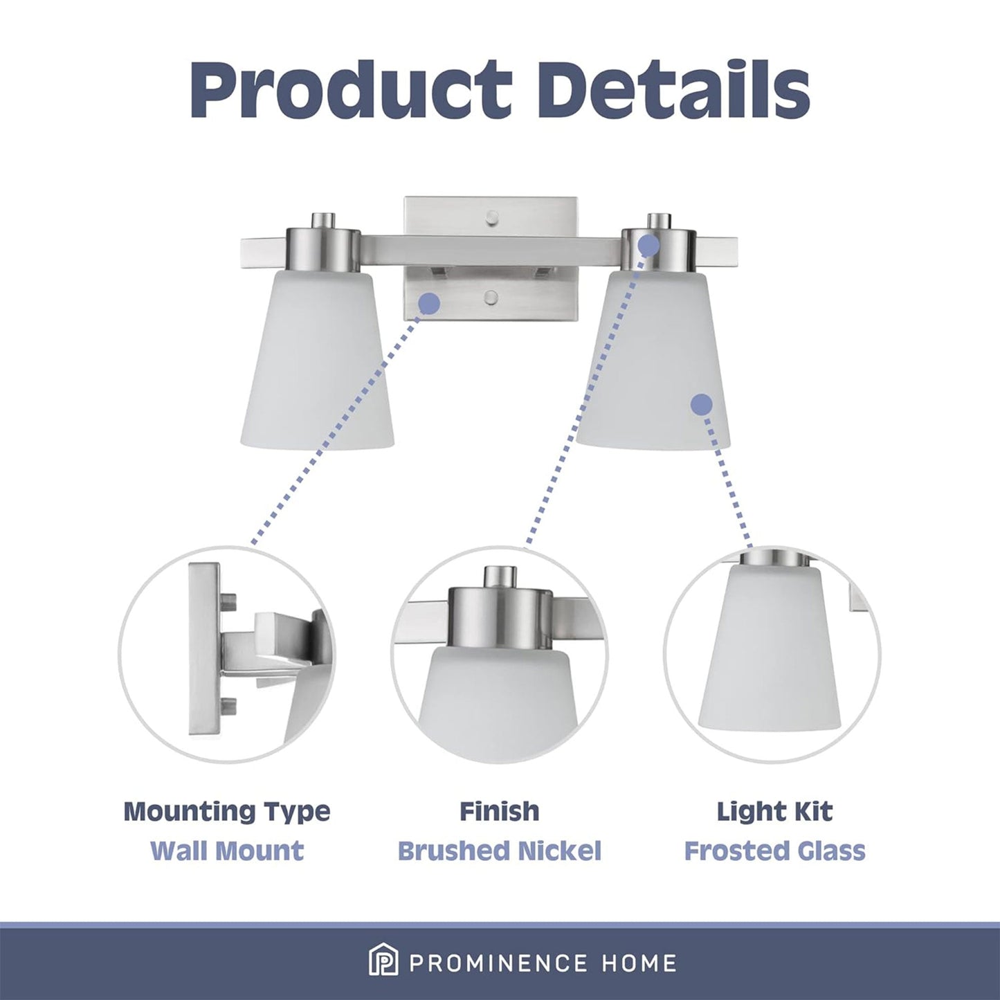 Prominence Home 2 Light Modern Bathroom Vanity Light, Frosted Glass, Nickel