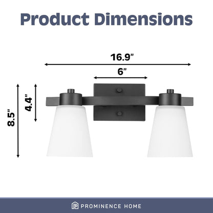 Prominence Home 2 Light Modern Bathroom Vanity Light, Frosted Glass, Matte Black