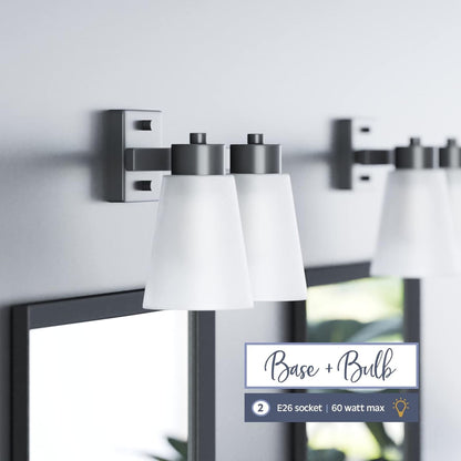 Prominence Home 2 Light Modern Bathroom Vanity Light, Frosted Glass, Matte Black