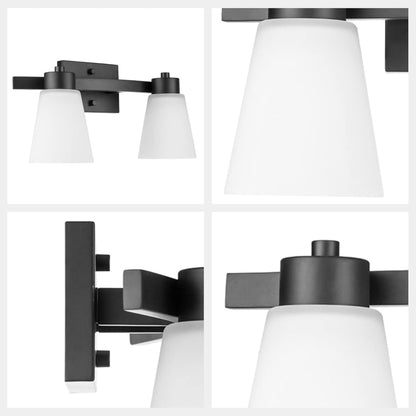 Prominence Home 2 Light Modern Bathroom Vanity Light, Frosted Glass, Matte Black