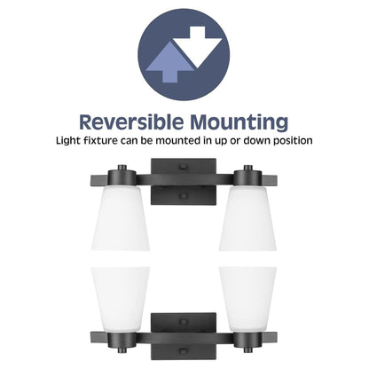 Prominence Home 2 Light Modern Bathroom Vanity Light, Frosted Glass, Matte Black