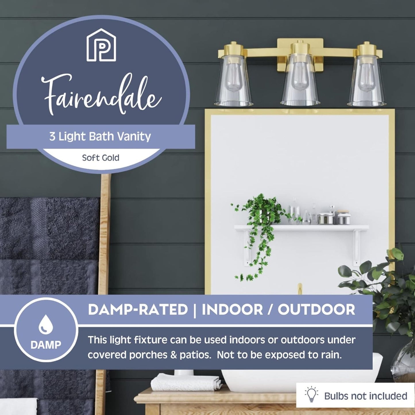 Prominence Home Fairendale 3 Light Bathroom Wall Vanity Light, Soft Gold