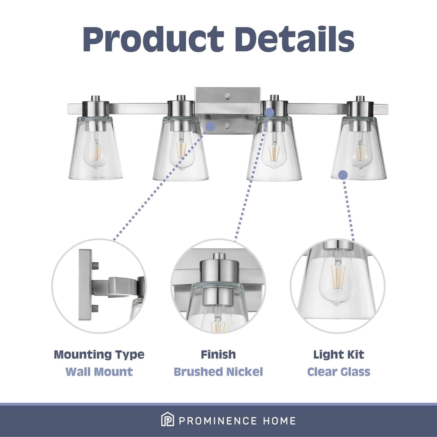 Prominence Home Fairendale 4 Light Bathroom Wall Vanity Light, Brushed Nickel