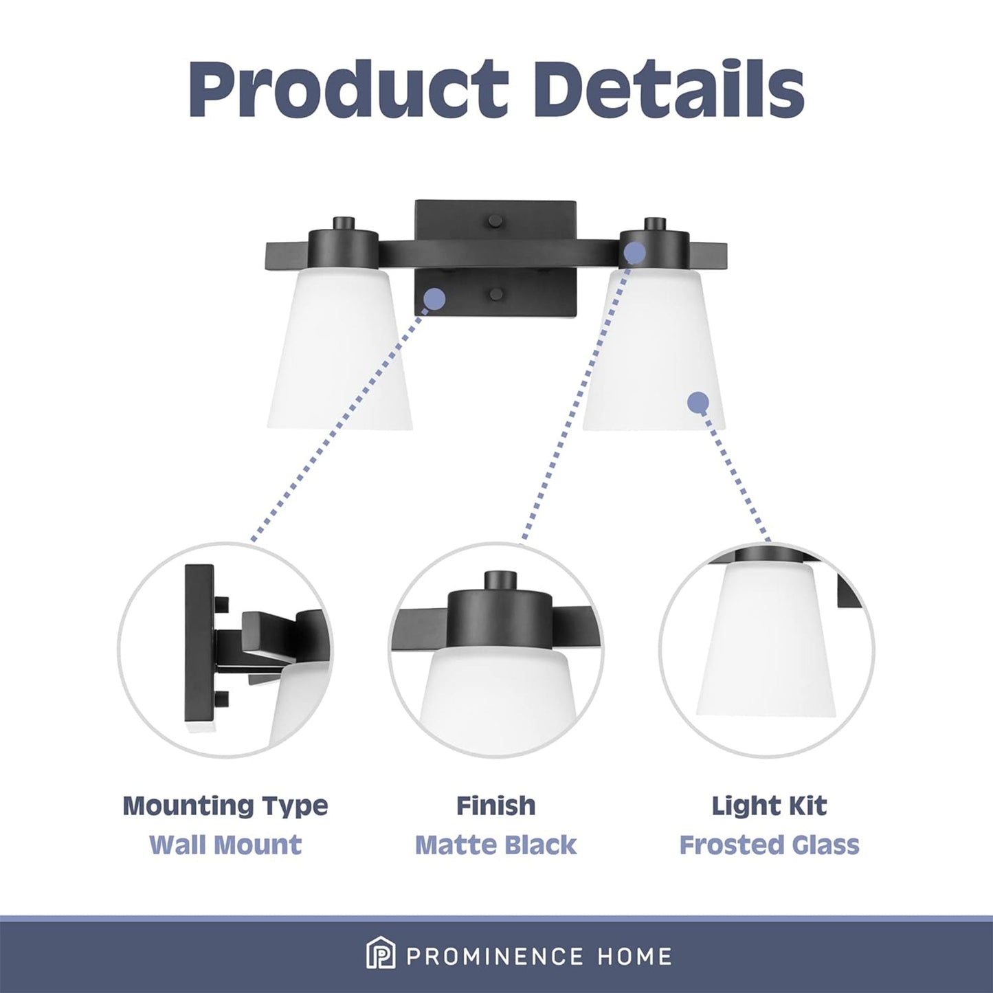 Prominence Home 3 Light Modern Bathroom Vanity Light, Frosted Glass, Matte Black