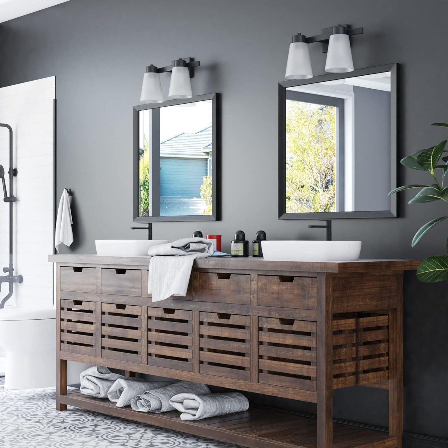 Prominence Home 4 Light Modern Bathroom Vanity Light, Frosted Glass, Matte Black