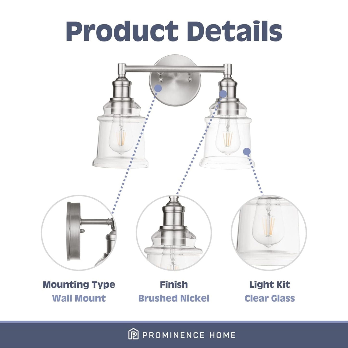 Prominence Home Eaton Ridge 2 Light Industrial Bathroom Vanity, Brushed Nickel