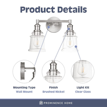 Prominence Home Eaton Ridge 2 Light Industrial Bathroom Vanity, Brushed Nickel