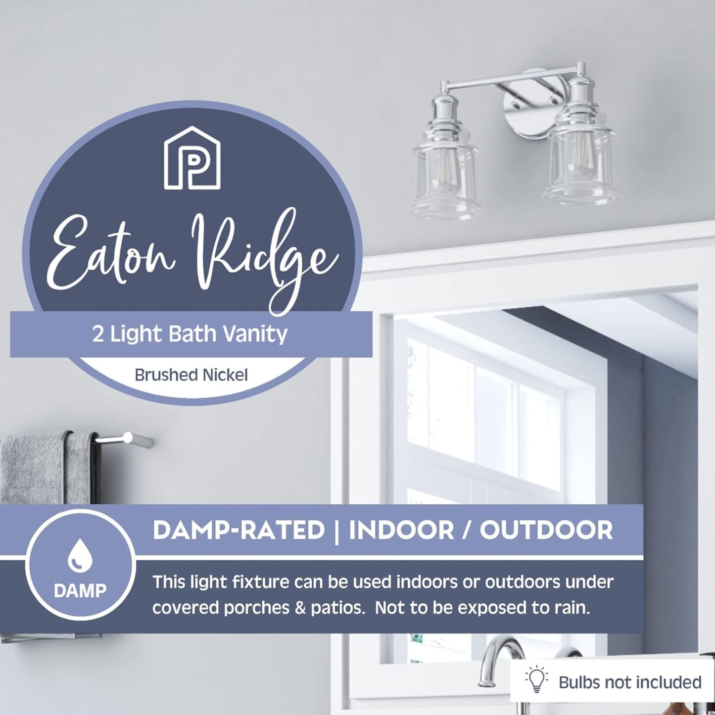 Prominence Home Eaton Ridge 2 Light Industrial Bathroom Vanity, Brushed Nickel