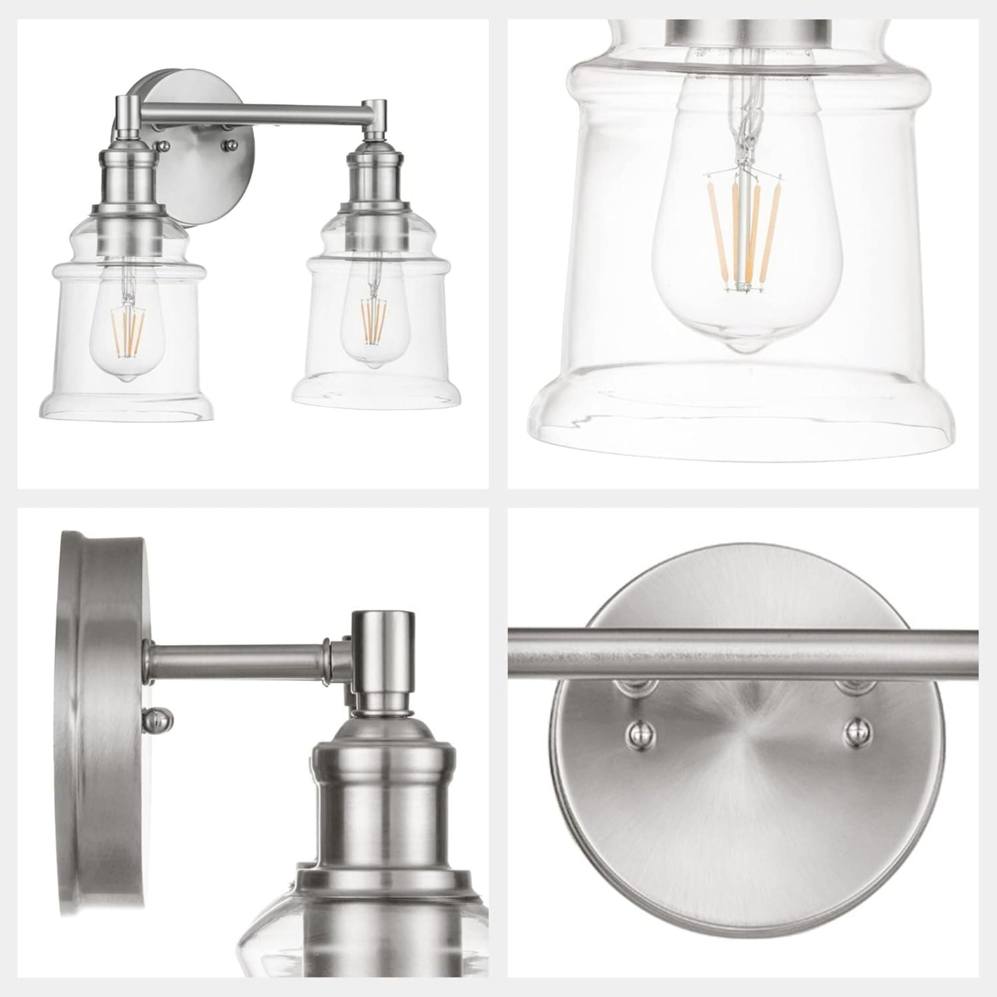 Prominence Home Eaton Ridge 2 Light Industrial Bathroom Vanity, Brushed Nickel