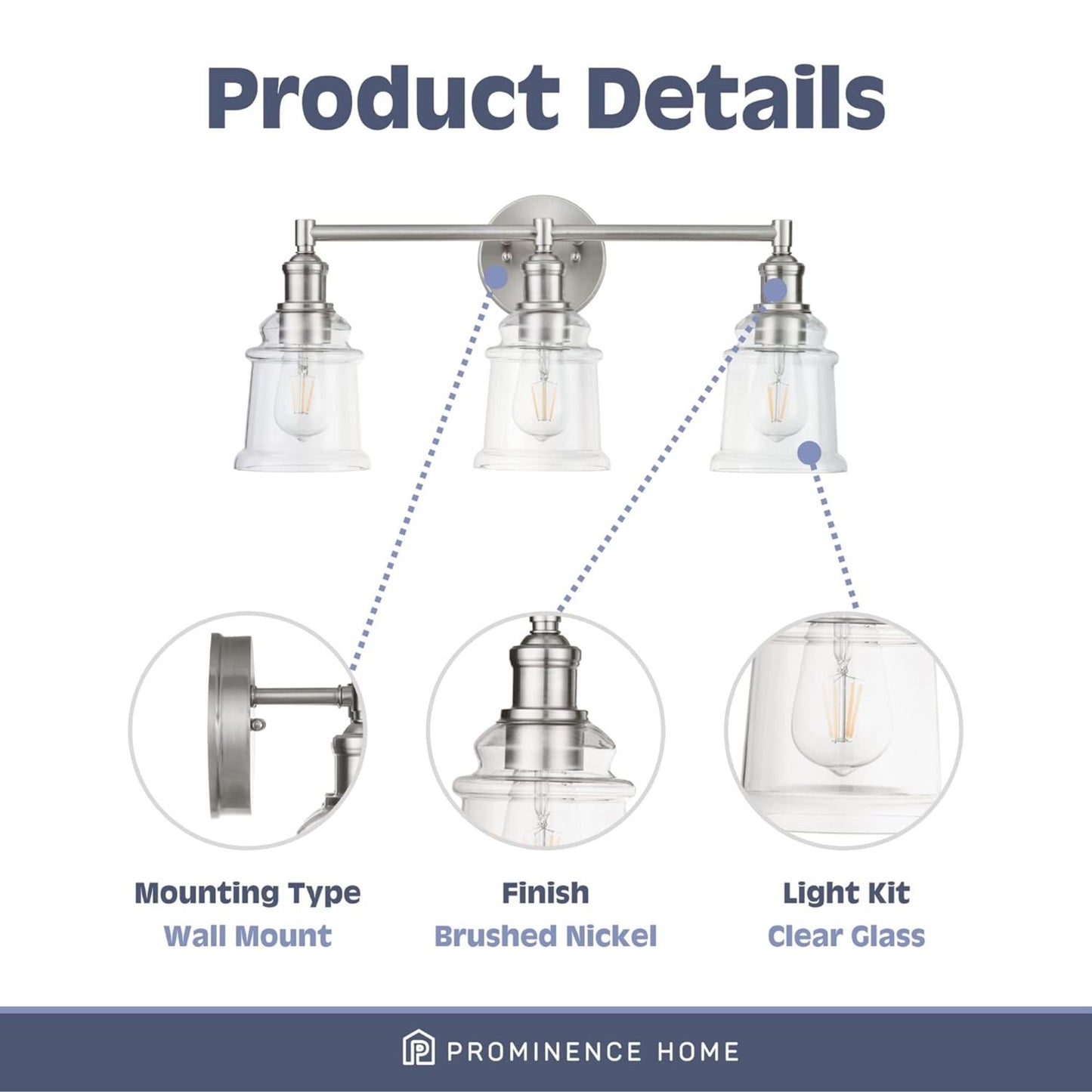 Prominence Home Eaton Ridge 3 Light Industrial Bathroom Vanity, Brushed Nickel