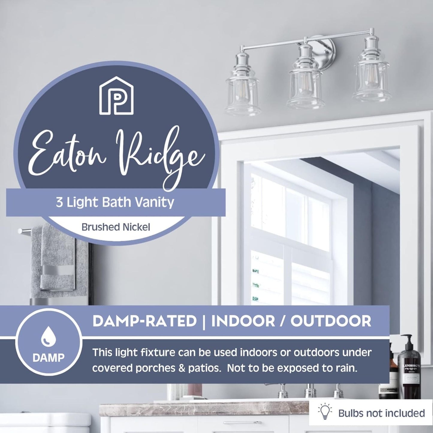 Prominence Home Eaton Ridge 3 Light Industrial Bathroom Vanity, Brushed Nickel