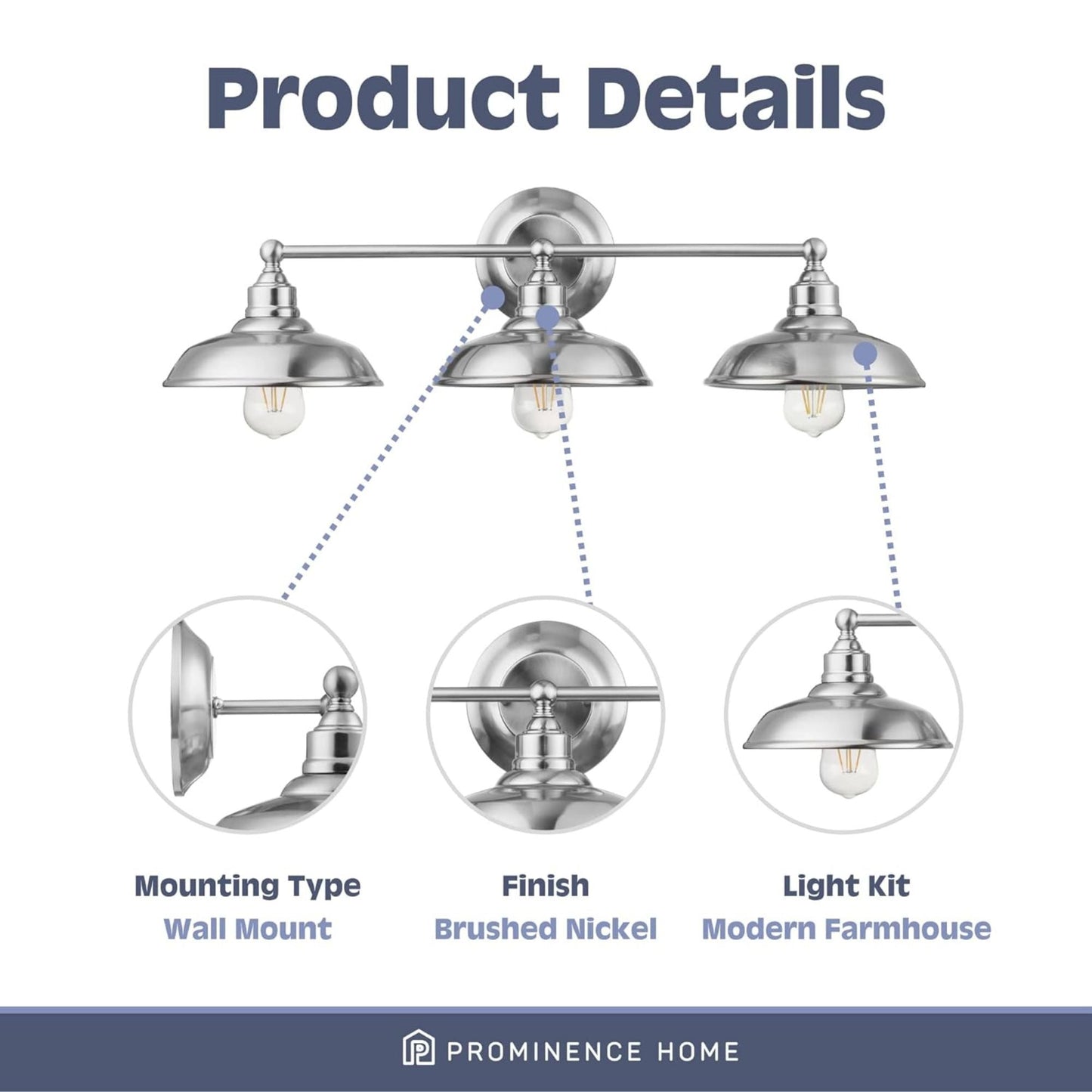 Prominence Home Lyndan 3 Light Industrial Bathroom Vanity Light, Brushed Nickel