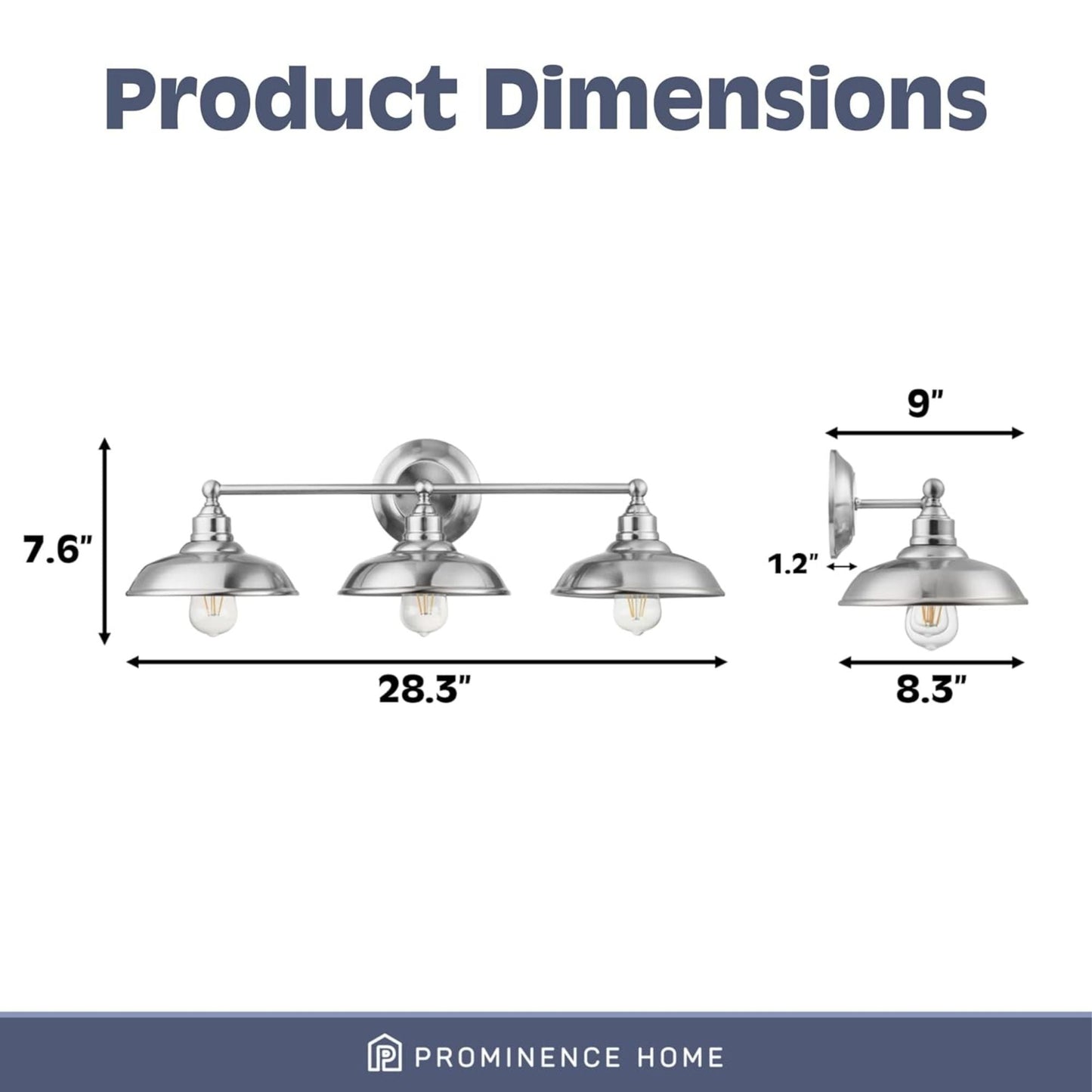 Prominence Home Lyndan 3 Light Industrial Bathroom Vanity Light, Brushed Nickel