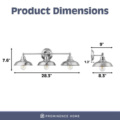 Prominence Home Lyndan 3 Light Industrial Bathroom Vanity Light, Brushed Nickel