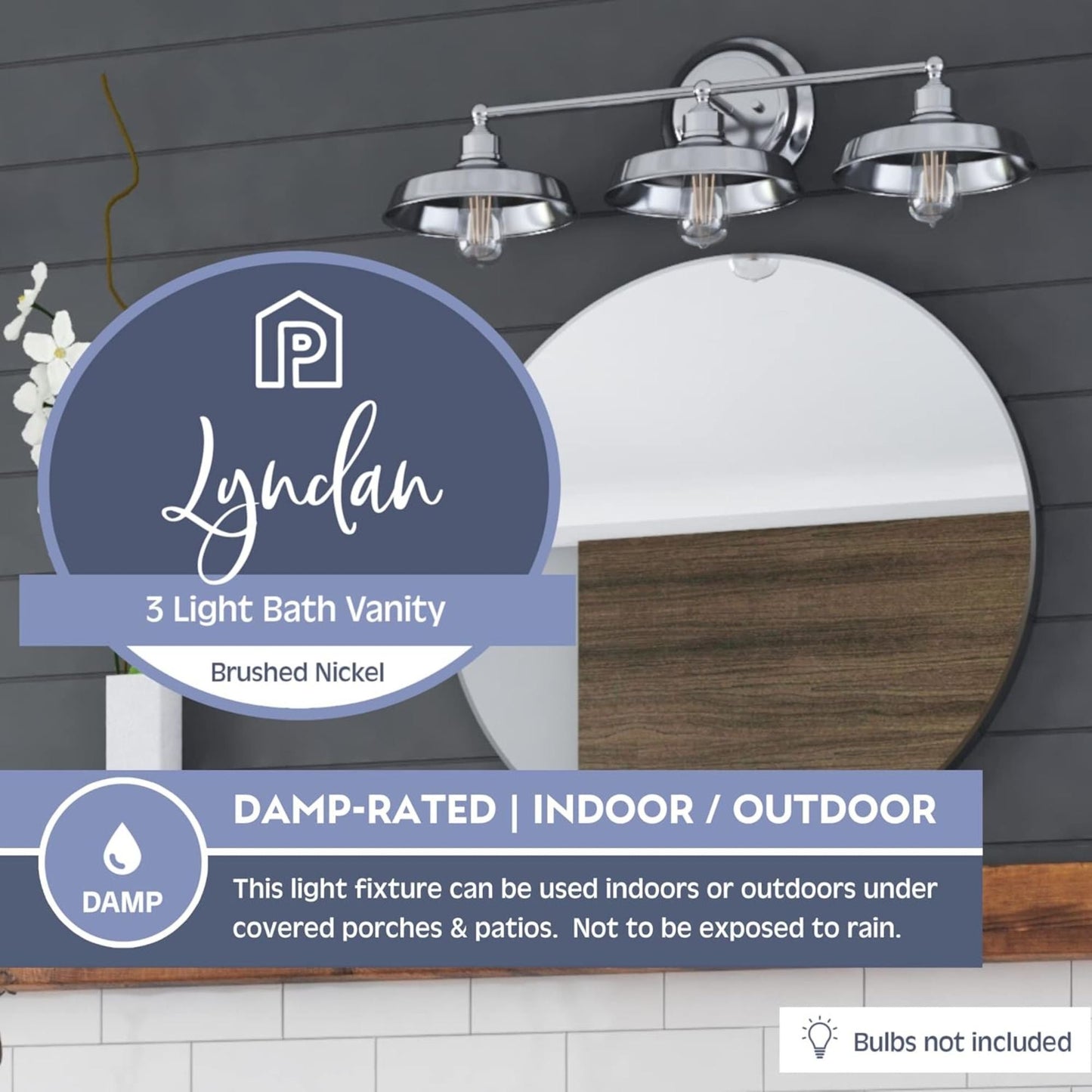 Prominence Home Lyndan 3 Light Industrial Bathroom Vanity Light, Brushed Nickel