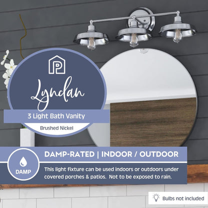 Prominence Home Lyndan 3 Light Industrial Bathroom Vanity Light, Brushed Nickel