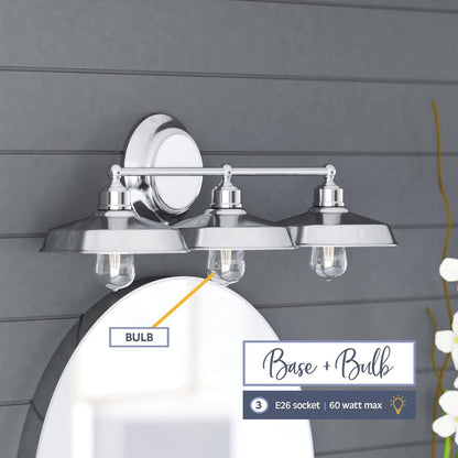 Prominence Home Lyndan 3 Light Industrial Bathroom Vanity Light, Brushed Nickel