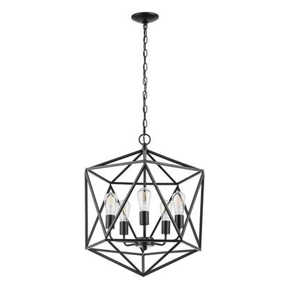 Prominence Home 5 Light Chandelier Pendant Lighting Fixture, Heleo, Matte Black