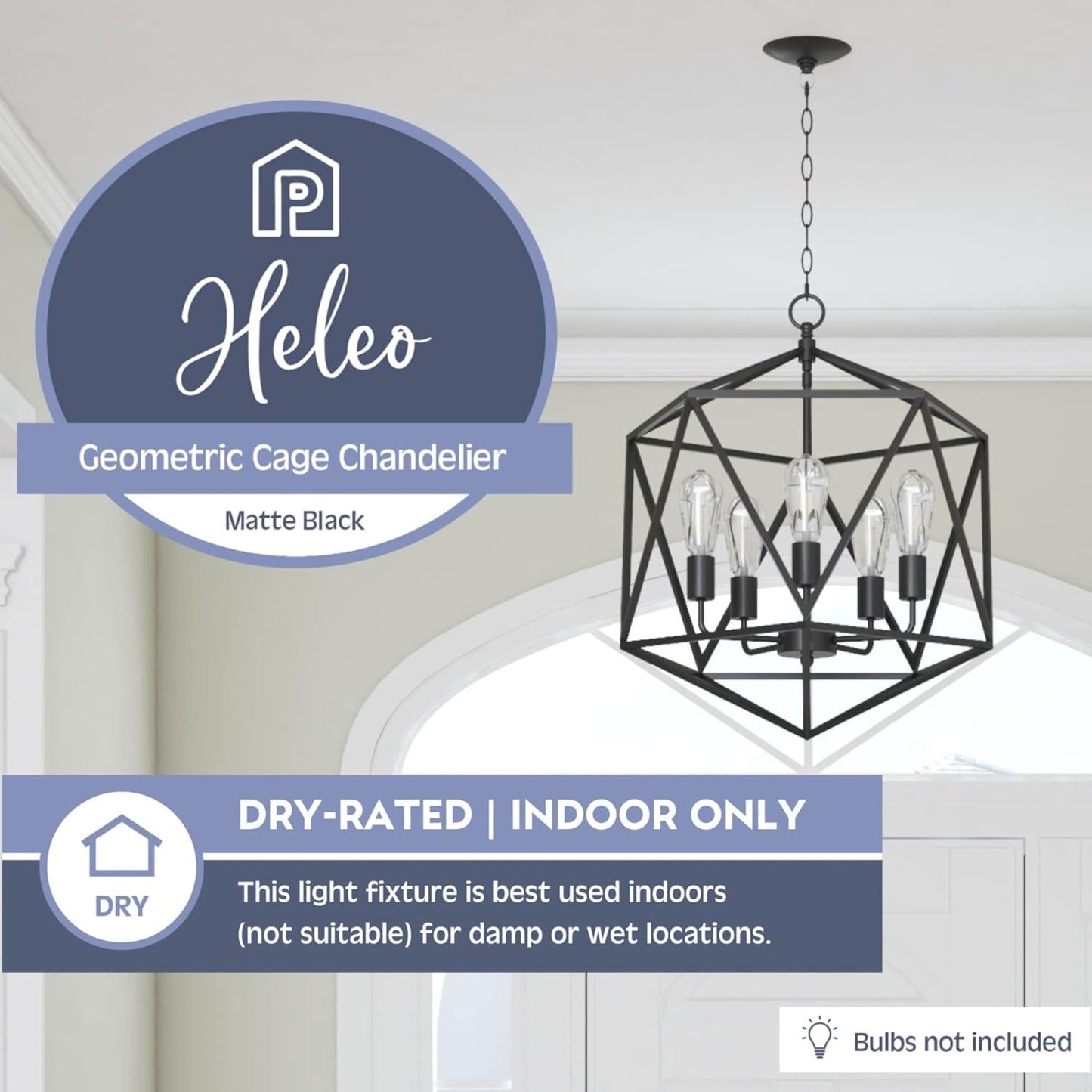 Prominence Home 5 Light Chandelier Pendant Lighting Fixture, Heleo, Matte Black