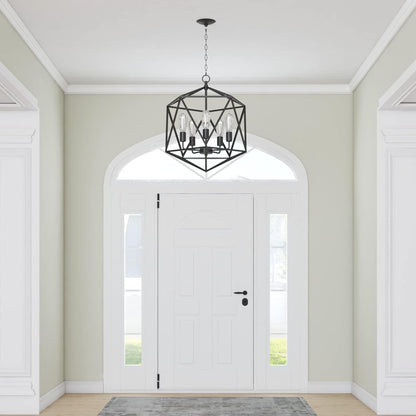 Prominence Home 5 Light Chandelier Pendant Lighting Fixture, Heleo, Matte Black
