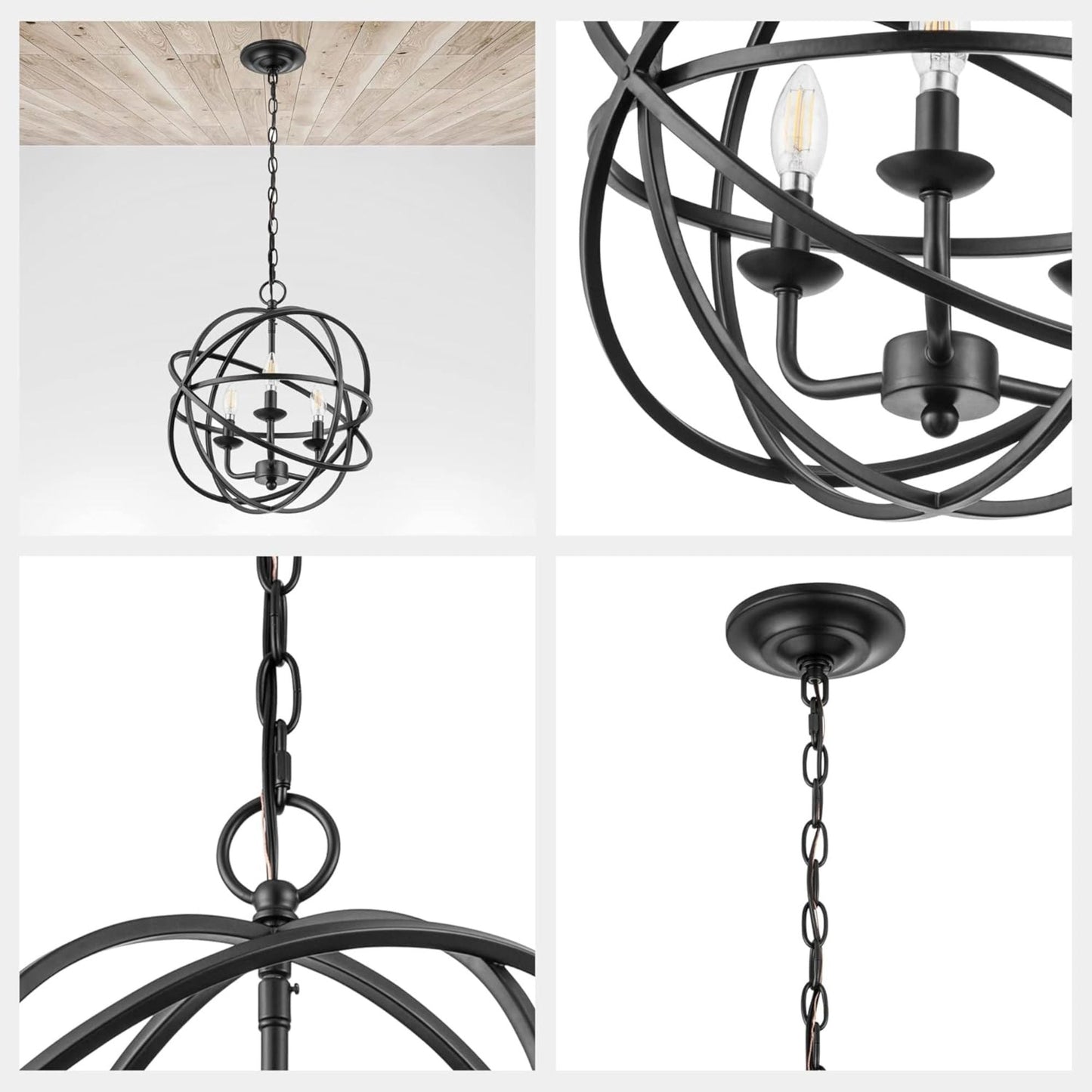 Prominence Home 3 Light Chandelier Pendant Lighting Fixture, Birchberry, Black