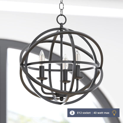 Prominence Home 3 Light Chandelier Pendant Lighting Fixture, Birchberry, Black