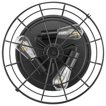 Prominence Home Lincoln Woods 15" Flush Ceiling Mount Light with Cage, Black