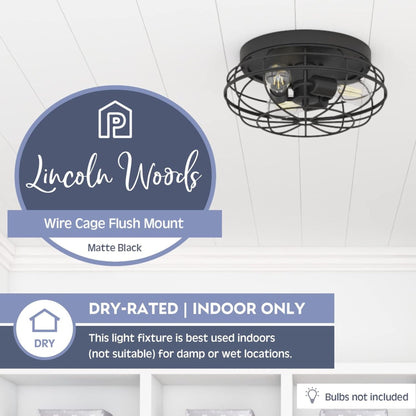 Prominence Home Lincoln Woods 15" Flush Ceiling Mount Light with Cage, Black