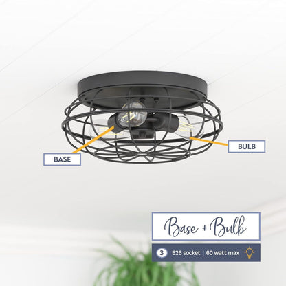 Prominence Home Lincoln Woods 15" Flush Ceiling Mount Light with Cage, Black